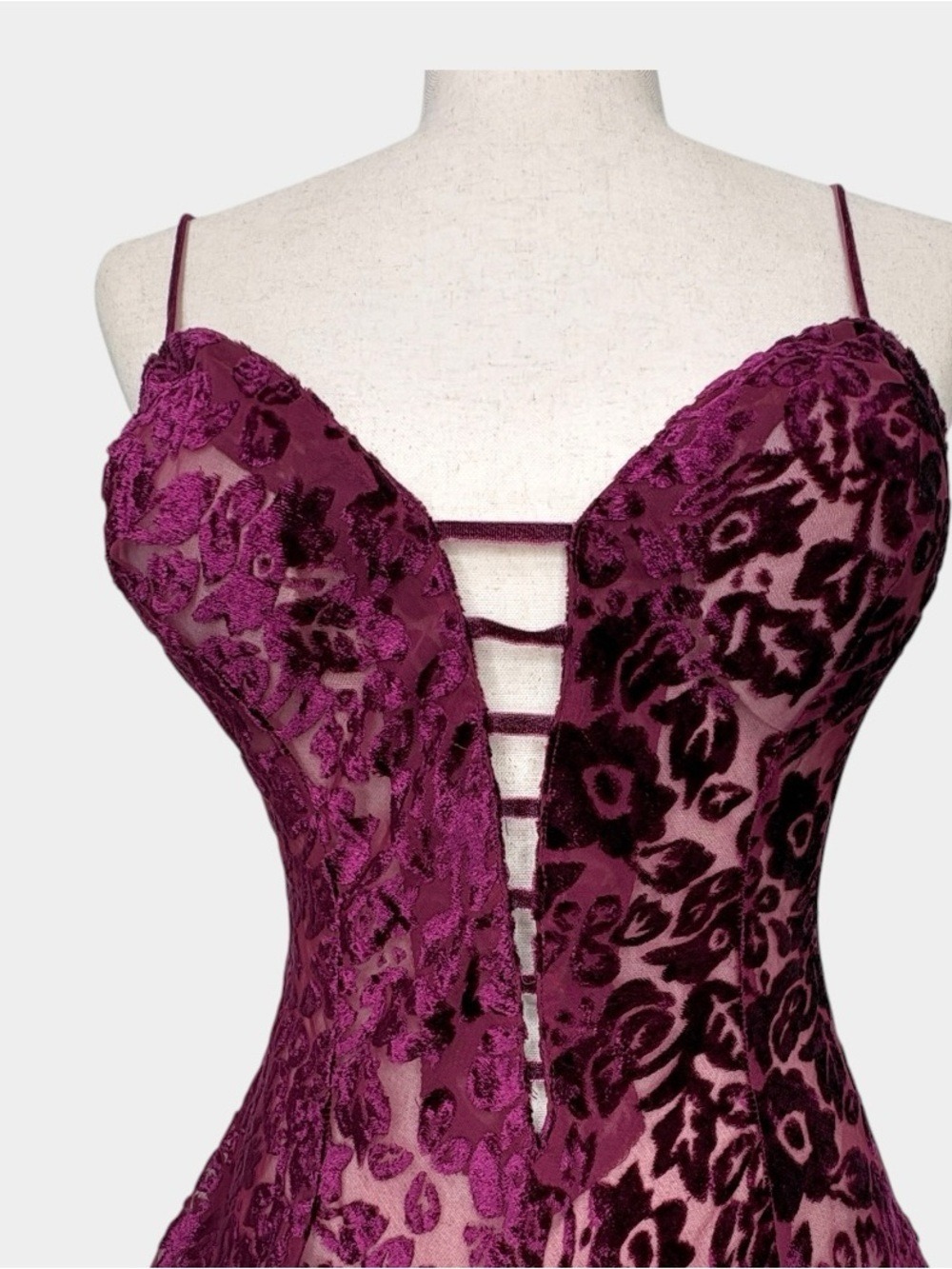 Vtg Victoria Secret Gold Label Burnout Velvet Caged Plunge Bodysuit Whimsigoth P - Picture 2 of 13